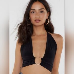 Nasty Gal Black Halter Top with Ring Detail
